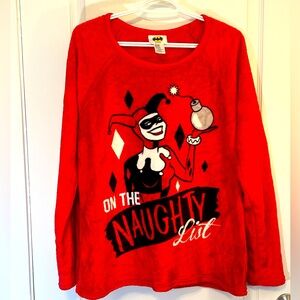 Ugly Christmas Sweater, Naughty Harley Quinn Velour Fleece Batman Joker, size XL